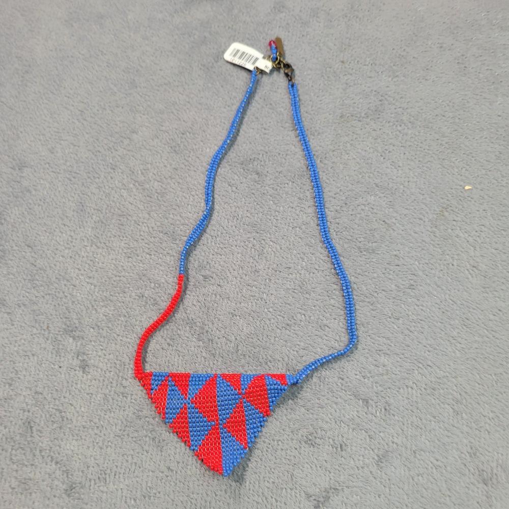 Altiplano Beaded Necklace Women OS Blue‎ Red Triangle Geometric Artisan Boho 7RB